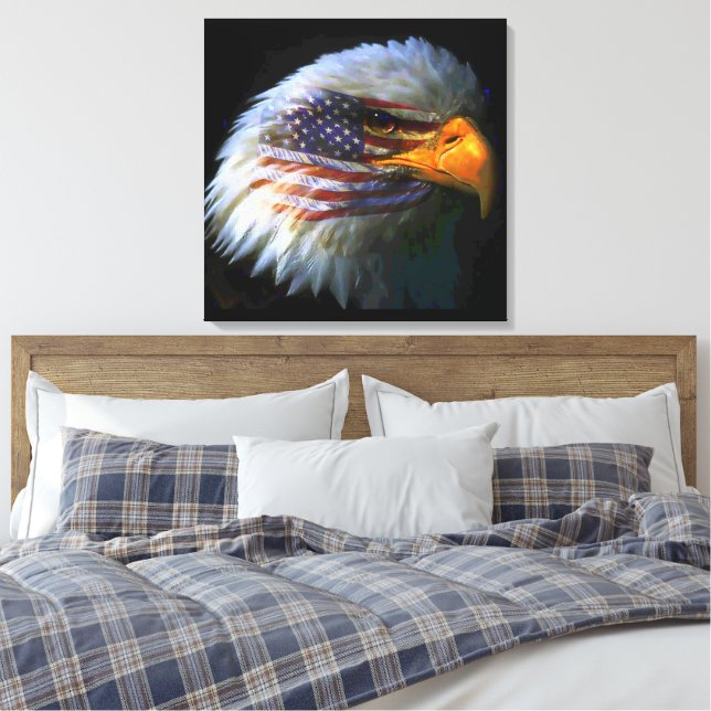 American Eagle & American Flag Canvas Print (Insitu(Bedroom))