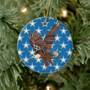 american eagle blue ceramic tree decoration
