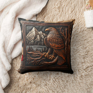 American Eagle Carving With Mountain Background Cushion