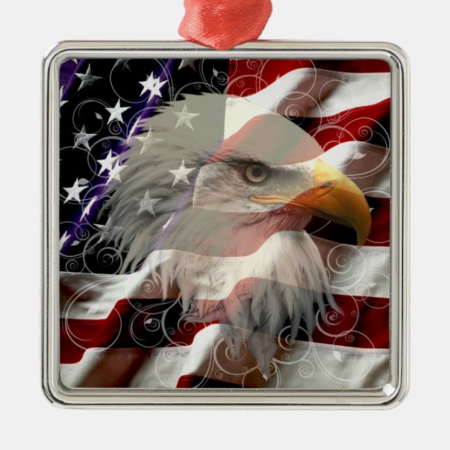 American Eagle Flag Square Ornament (Front)