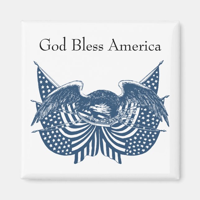 American Eagle Guarding USA Patriotic Flag Banner Magnet (Front)