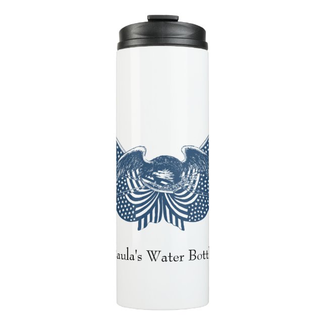 American Eagle Guarding USA Patriotic Flag Banner Thermal Tumbler (Front)