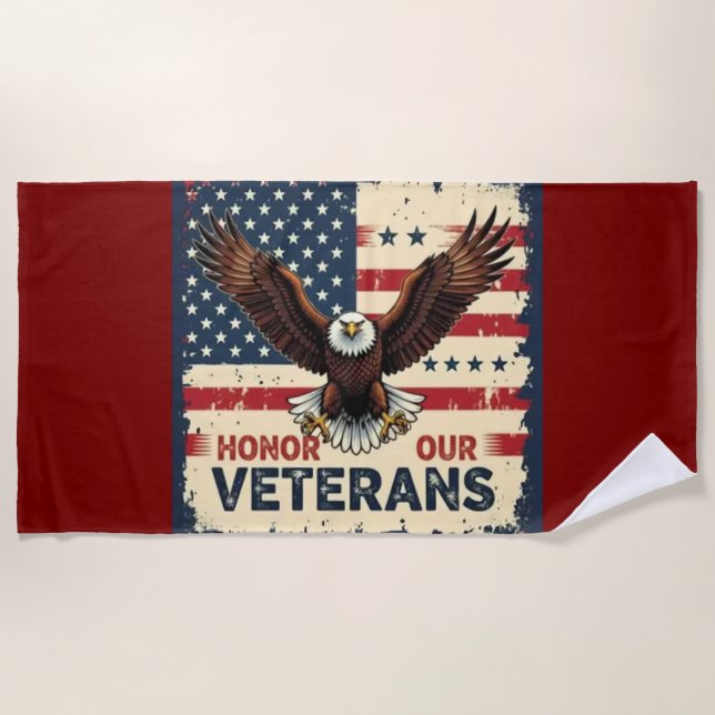 American Eagle Honor Our Veterans Beach Towel (Front)