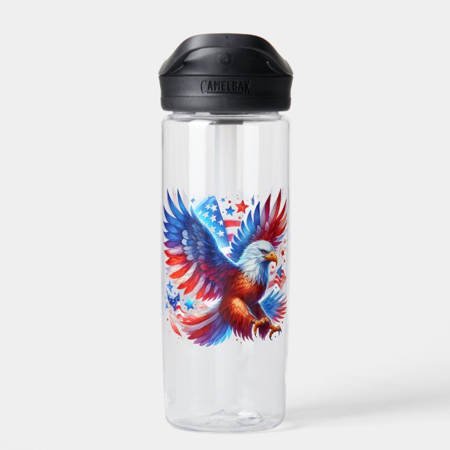 American Eagle Patriotic Design Red White Blue Water Bottle (Back)