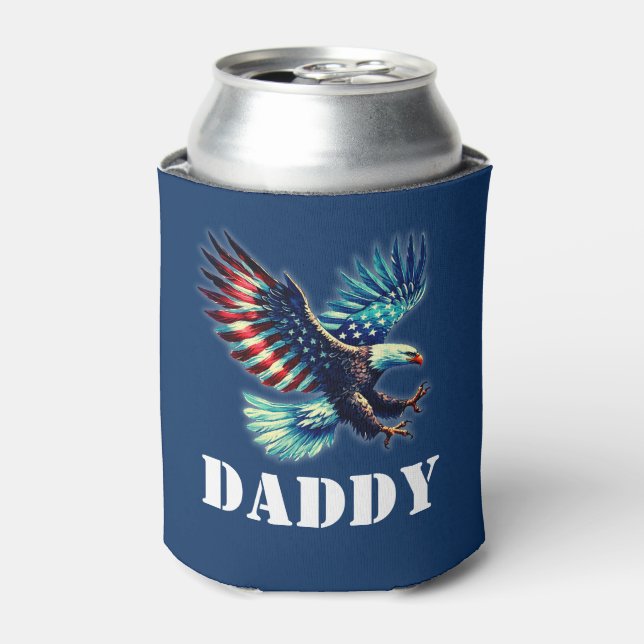 American Eagle Patriotic Flag Blue Can Cooler (Can Front)