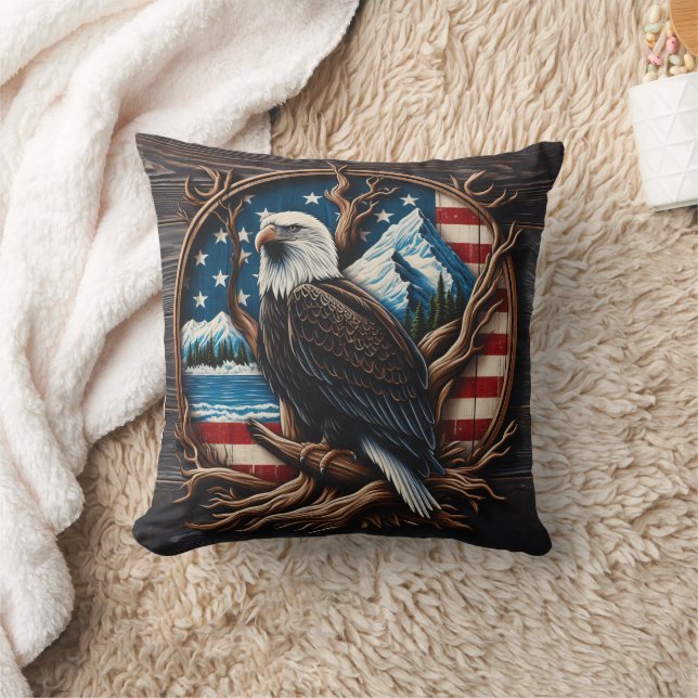 American Eagle Perched Against Scenic Background Cushion (Blanket)