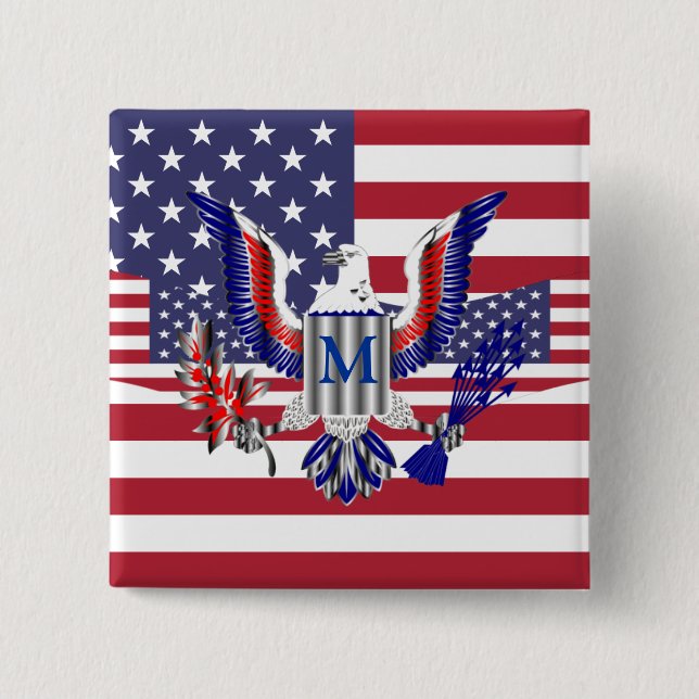 American eagle symbol and flag 15 cm square badge (Front)