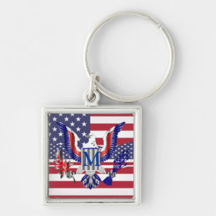 American eagle symbol and flag key ring