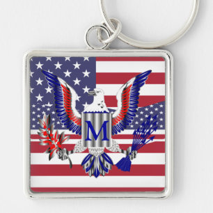 American eagle symbol and flag key ring
