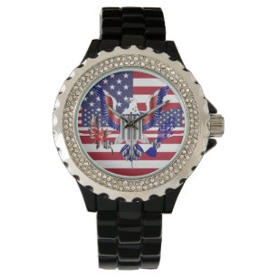 American eagle symbol and flag watch