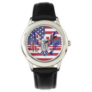 American eagle symbol and flag watch