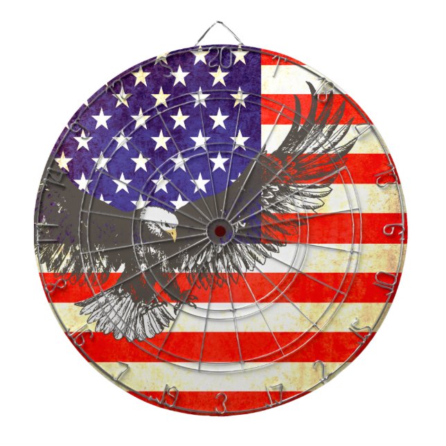 American eagle & US flag antiqued style dart board (Front)