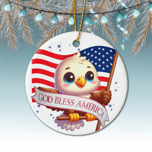 American Eagle USA Flag Gift for Patriot 🦅🇺🇸 Ceramic Tree Decoration