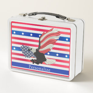 American Eagle USA Patriotic Stars Stripes Metal Lunch Box