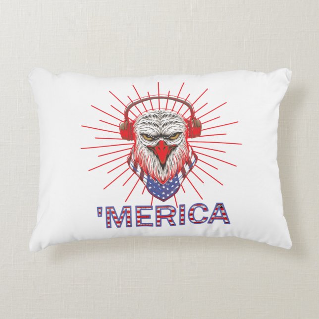 American Eagle Wearing Headphone Decorative Cushion (Front)