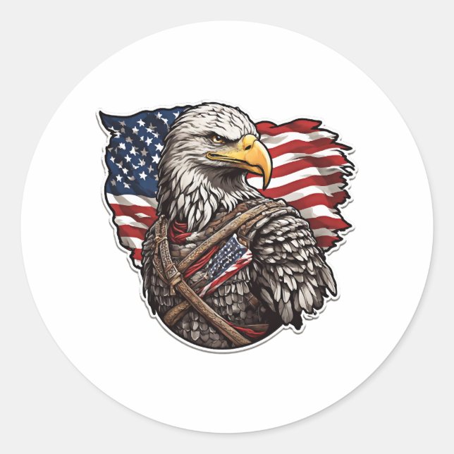 american eagle with american flag classic round sticker (Front)