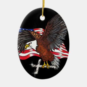 American Eagle with Cross Ceramic Tree Decoration