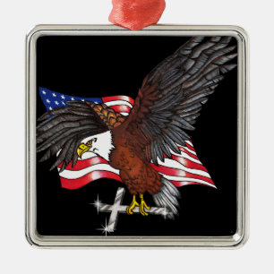 American Eagle with Cross Metal Tree Decoration