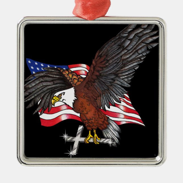 American Eagle with Cross Metal Tree Decoration (Front)
