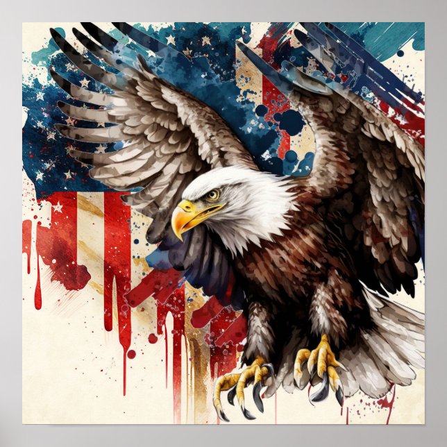 American Eagle with USA flag desiged Poster (Front)