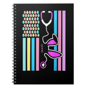 American Eggs Flag Stethoscope Bunny Nurse Doctor Notebook