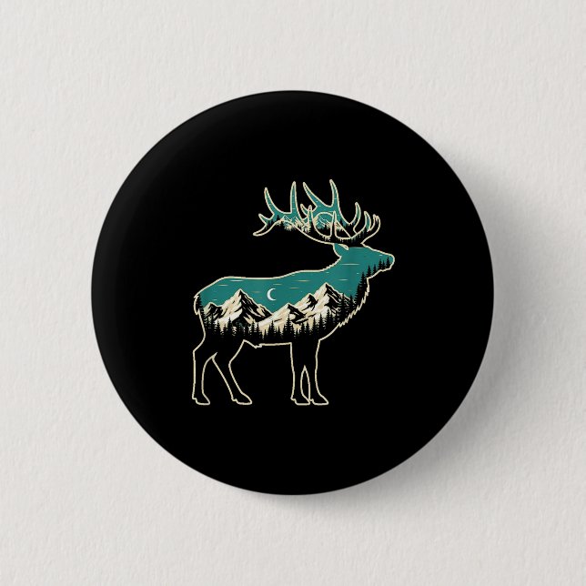 American Elk Lover Dad Retro Hunting  6 Cm Round Badge (Front)