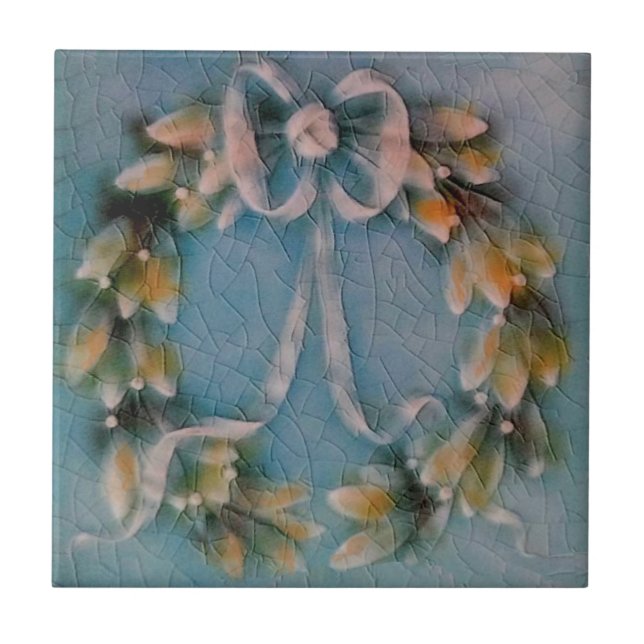 American Encaustic Blue Wreath Faux Relief Tile (Front)