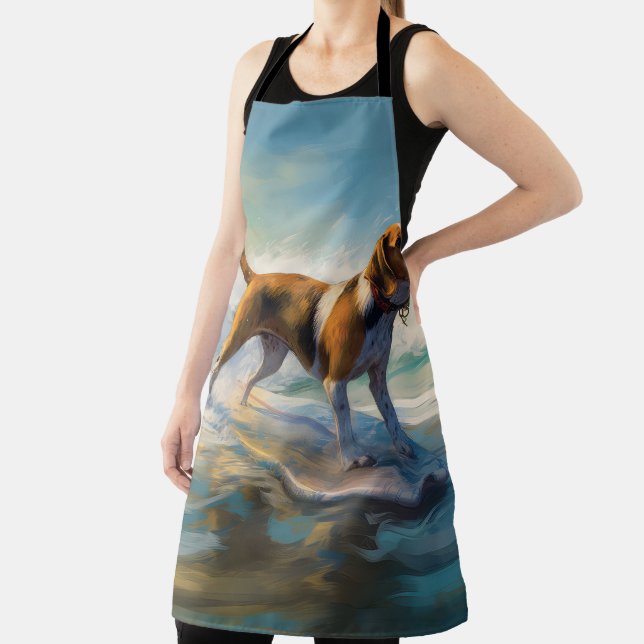 American Engligh Foxhound Beach Surfing Painting  Apron (Insitu)