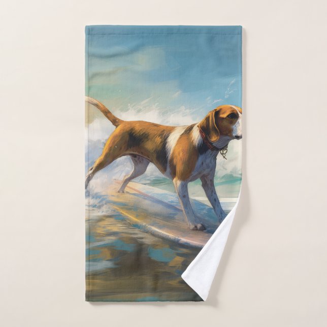 American Engligh Foxhound Beach Surfing Painting  Bath Towel Set (Hand Towel)