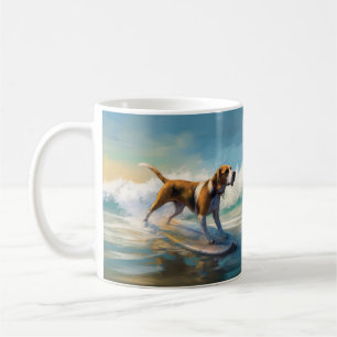 American Engligh Foxhound Beach Surfing Painting  Coffee Mug