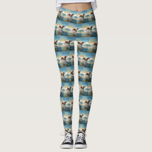 American Engligh Foxhound Beach Surfing Painting Leggings
