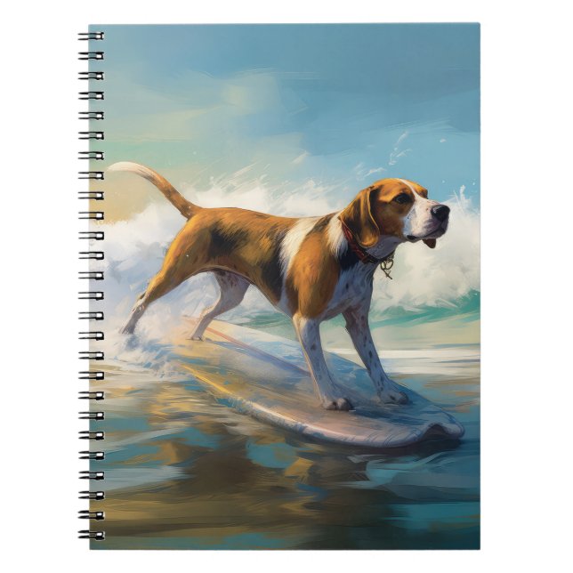 American Engligh Foxhound Beach Surfing Painting  Notebook (Front)