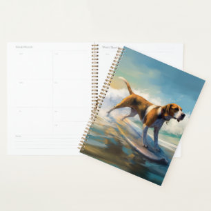 American Engligh Foxhound Beach Surfing Painting Planner