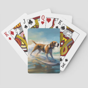 American Engligh Foxhound Beach Surfing Painting  Playing Cards