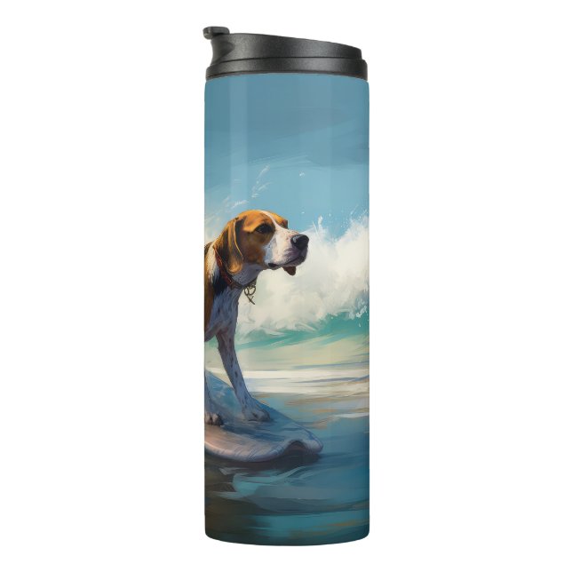 American Engligh Foxhound Beach Surfing Painting  Thermal Tumbler (Rotated Right)