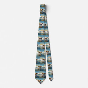 American Engligh Foxhound Beach Surfing Painting Tie