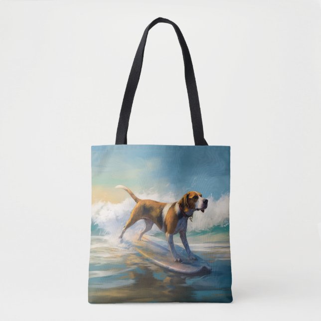 American Engligh Foxhound Beach Surfing Painting  Tote Bag (Front)