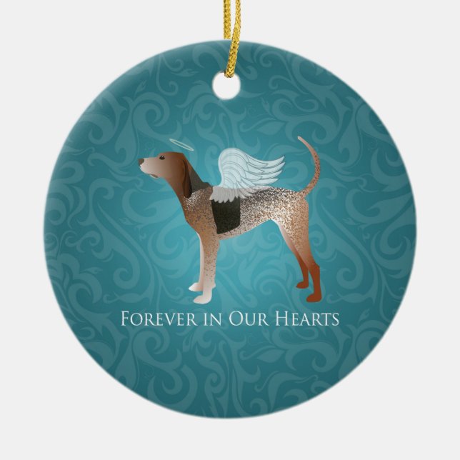 American English Coonhound Angel Pet Memorial Ceramic Tree Decoration (Front)