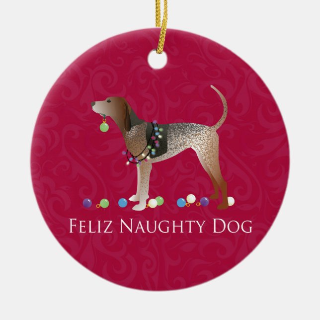American English Coonhound Christmas Ceramic Tree Decoration (Front)