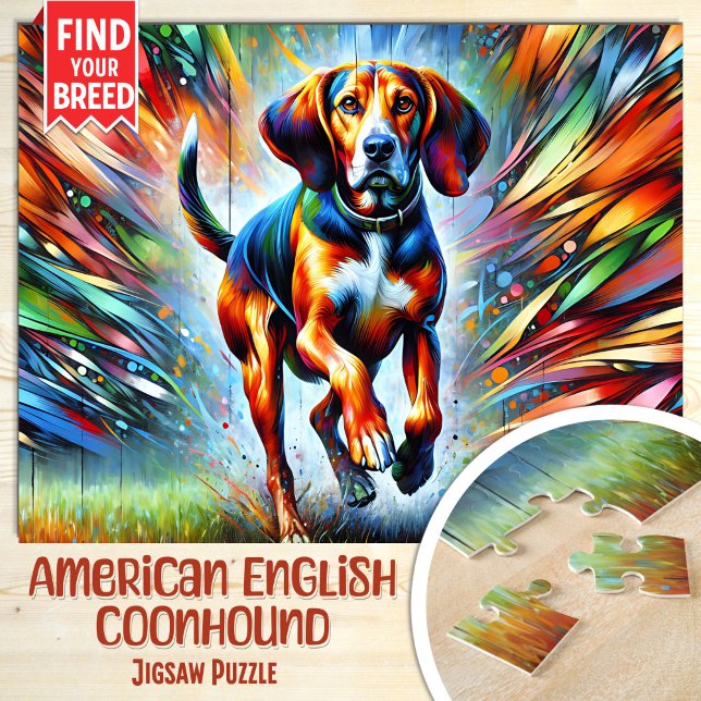 American English Coonhound Dog Acrylic Portrait Jigsaw Puzzle (Creator Uploaded)