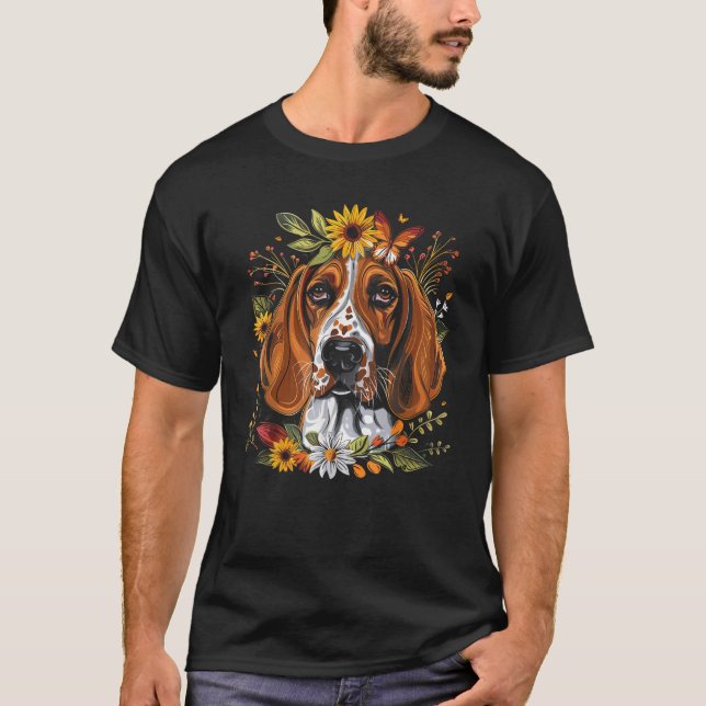 American English Coonhound Dog Floral Sunflower Co T-Shirt (Front)