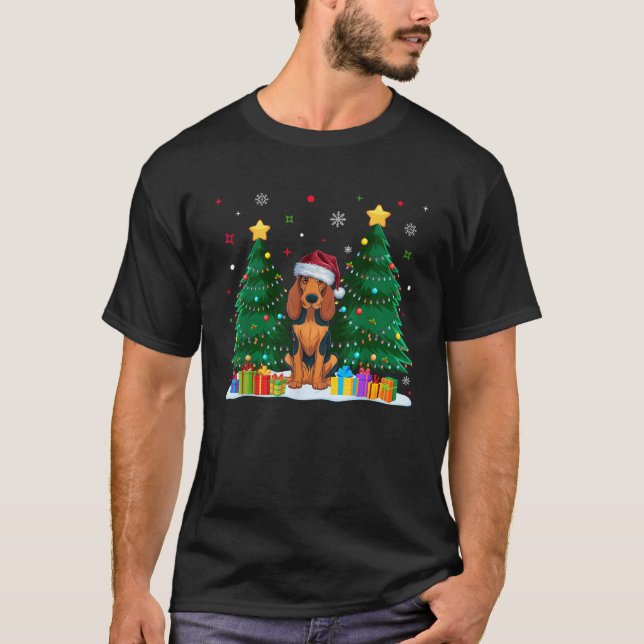 American English Coonhound Dog Lovers Santa Hat Xm T-Shirt (Front)