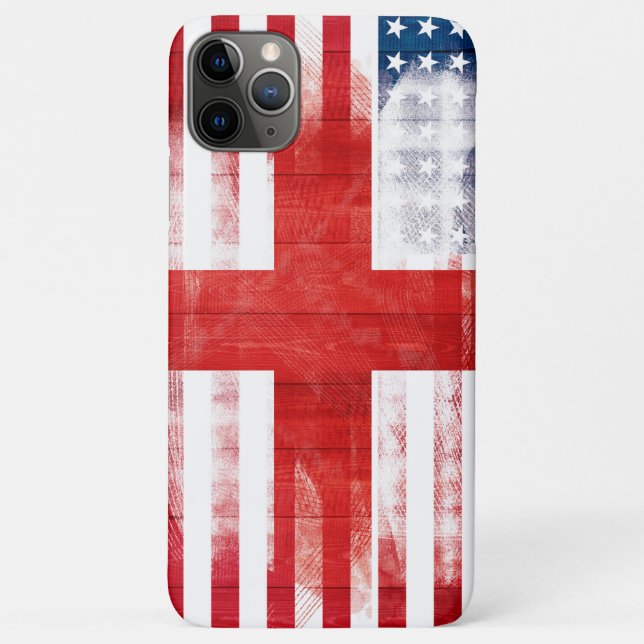 American English Flag | Wood Grain & Paintstrokes Case-Mate iPhone Case (Back)