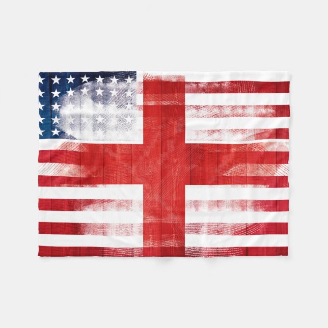American English Flag | Wood Grain & Paintstrokes Fleece Blanket (Front (Horizontal))