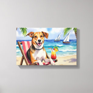 American English Foxhound Beach Scene Canvas Print