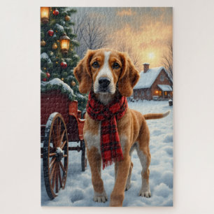 American English Foxhound Christmas Art Jigsaw Puzzle