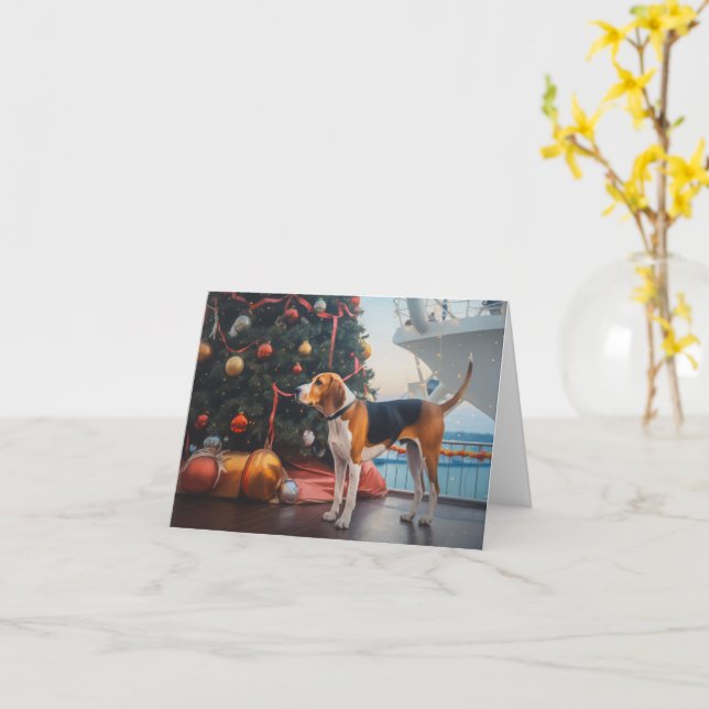 American English Foxhound Christmas Cruise Holiday Card (Yellow Flower)