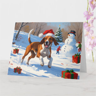 American English Foxhound Christmas Festive Snow Card