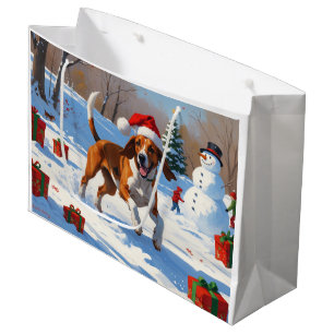 American English Foxhound Christmas Festive Snow  Large Gift Bag