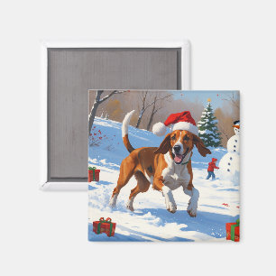 American English Foxhound Christmas Festive Snow  Magnet